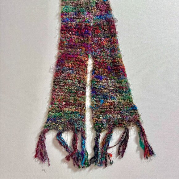 Recycled Silk Colorful Hand-Knit Furry Long Scarf - Picture 4 of 8